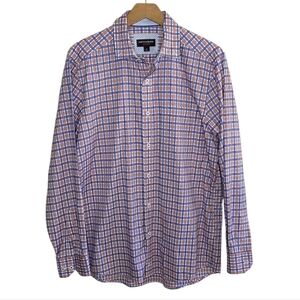 Johnston & Murphy | Burnt Orange Navy White Plaid Button Down Shirt Size Medium